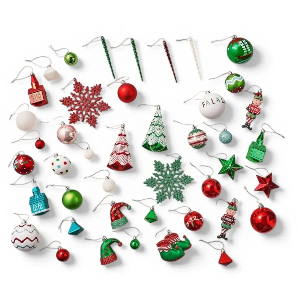 DecorbyHannah 120ct Christmas Tree Elf Red Green White Shatterproof Ornament Set